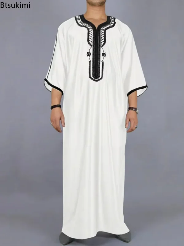 New 2025 Muslim Fashion Abayas for Men Patchwork Embroidery Long Robe Saudi Arab Kaftan Male Jubba Thobe Islamic Moroccan Abaya