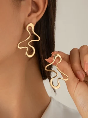 IngeSight.Z Minimalist Irregular Hollow Geometry Metal Stud Earrings Punk Statement Gold Color Earring Women's Charm Ear Jewelry